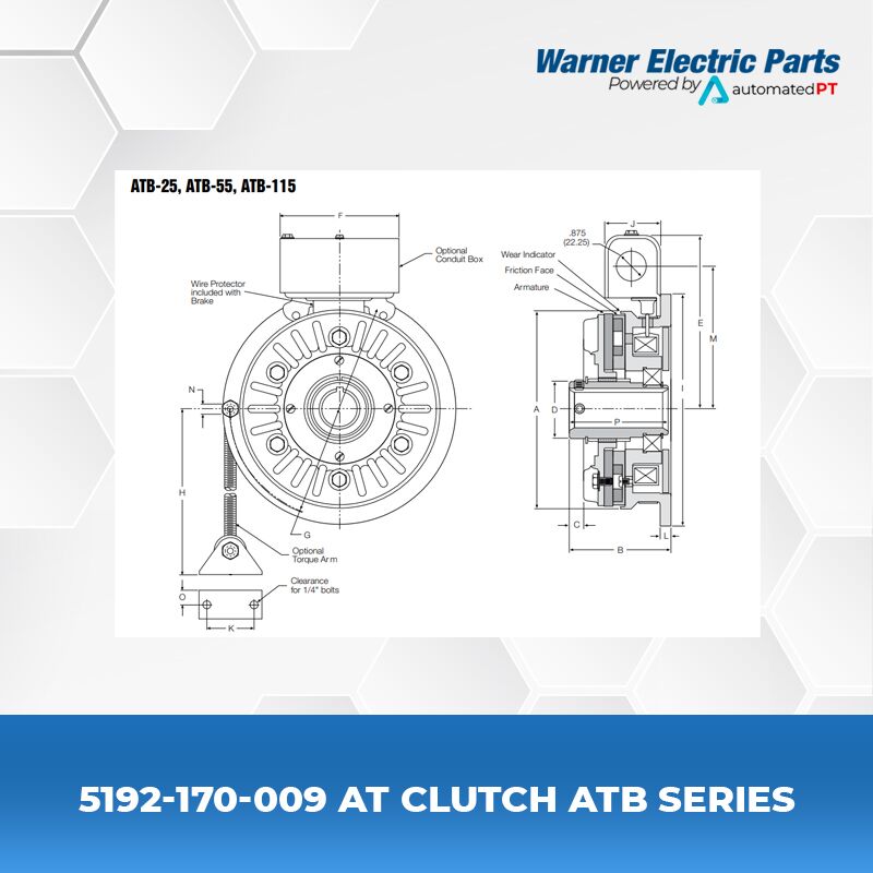 Warner Electric 5192-170-009 AT Clutch ATB Series 3 5192-170-003-AT-Clutch-ATB-Series-Clutch&Brake-Warnerelectricparts-ATB-Series-Clutch-Diagram