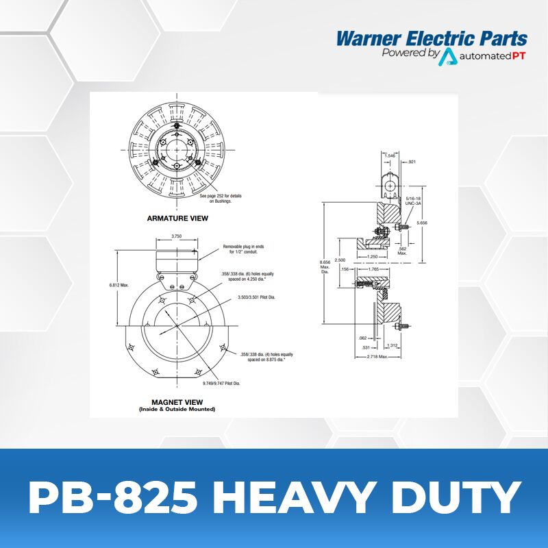 Warner Electric PB-825 Heavy Duty 4 PB-825-Heavy-Duty-Warnerelectricparts-Customdesign-PBSeries-Diagram