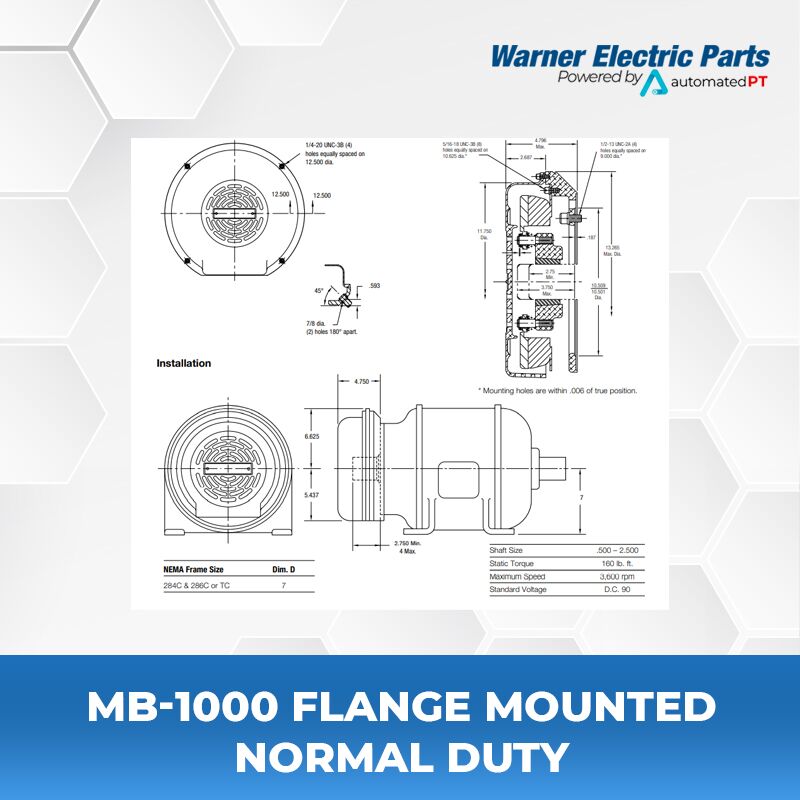 Warner Electric MB-1000 Flange Mounted Normal Duty 3 MB-1000-Flange-Mounted-Normal-Duty-Warnerelectricparts-Customdesign-MBSeries-Diagram
