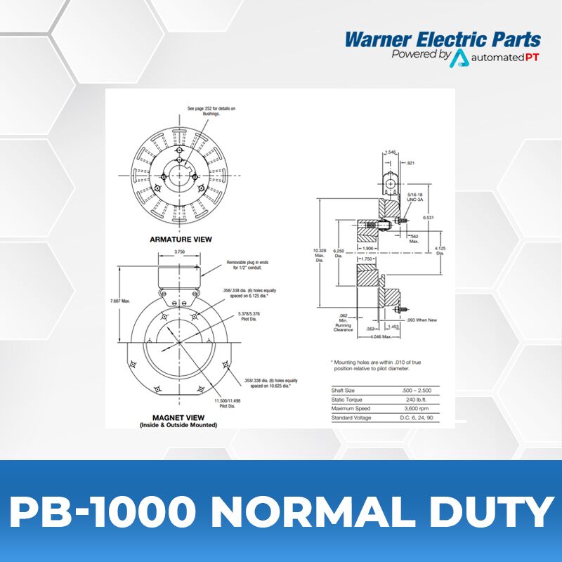 Warner Electric PB-1000 Normal Duty 4 PB-1000-Normal-Duty-Warnerelectricparts-Customdesign-PBSeries-Diagram