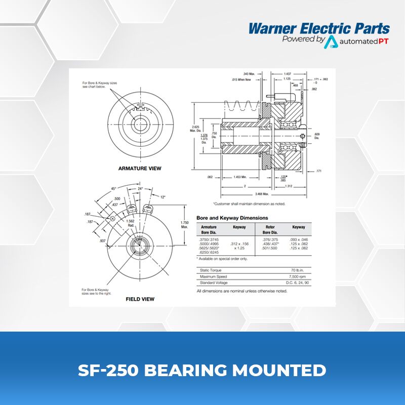 Warner Electric SF-250 Bearing Mounted 4 SF-250-Bearing-Mounted-Warnerelectricparts-Customdesign-SFSeries-Diagram