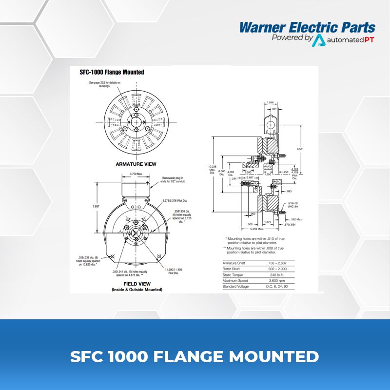 Warner Electric SFC 1000 Flange Mounted 4 SFC-1000-Flange-Mounted-Warnerelectricparts-Customdesign-SFCSeries-Diagram
