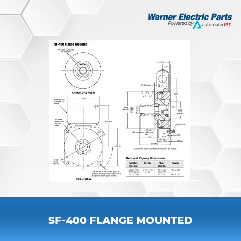 Warner Electric SF-400 Flange Mounted 4 SF-400-Flange-Mounted-Warnerelectricparts-Customdesign-SFSeries-Diagram