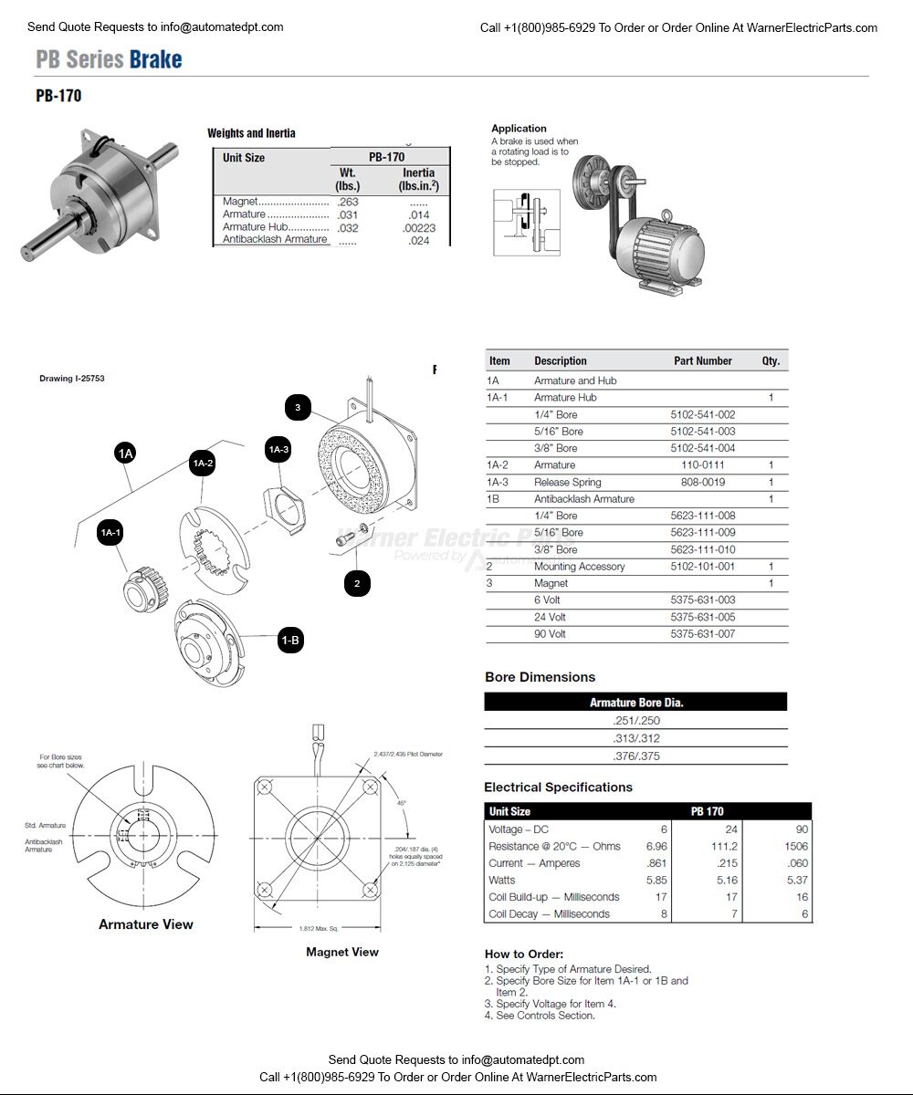 Warner Electric PB-170 | Warner Electric Parts Warner Electric PB-170 | Warner Electric Parts