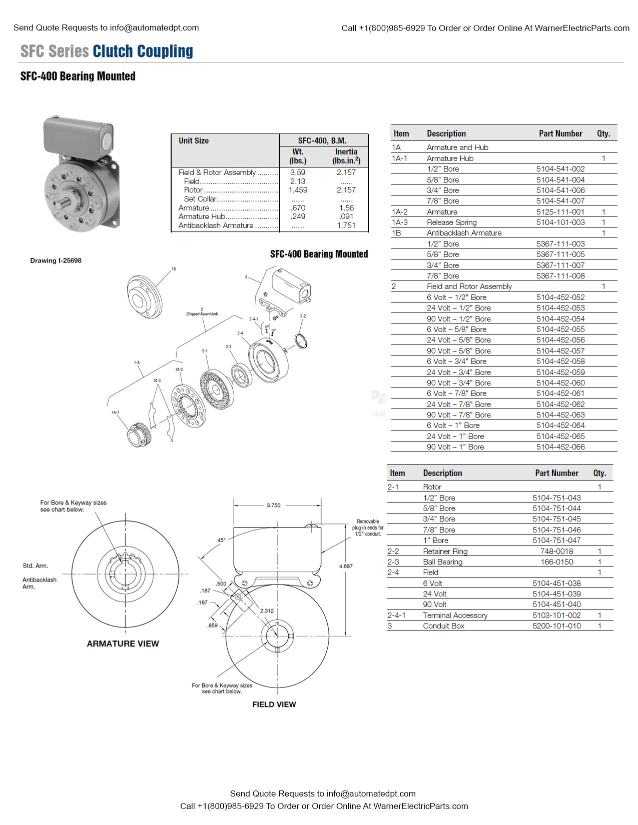 Warner Electric SFC-400 Bearing Mounted | Warner Electric Parts Warner Electric SFC-400 Bearing Mounted | Warner Electric Parts
